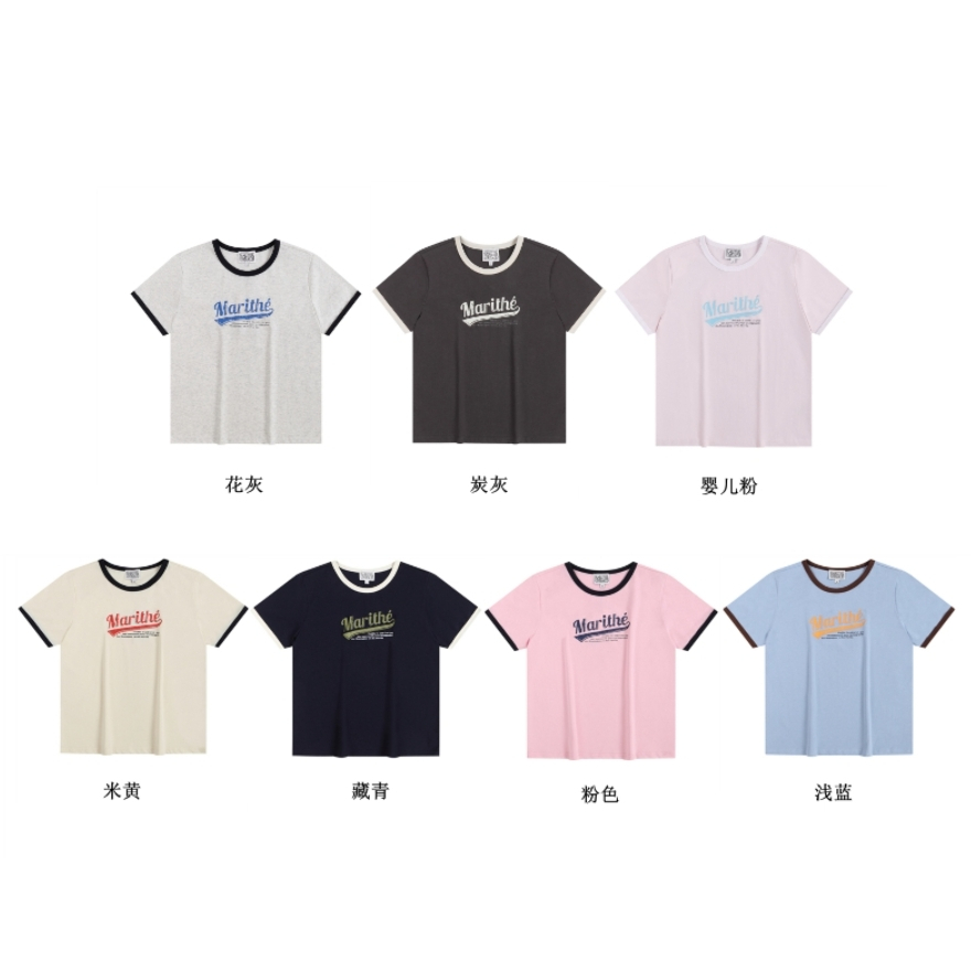 เสื้อยืดแขนสั้นสไตล์เกาหลีเรโทร สวมได้ทุกวัน