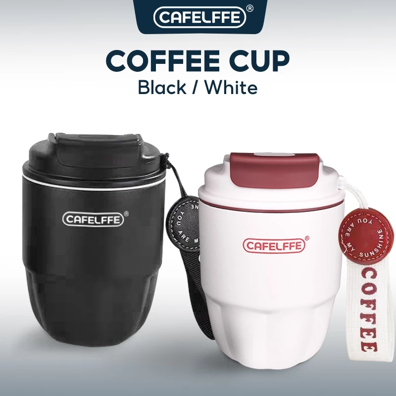 Cafellfe 260ML 304 แก้วกาแฟสแตนเลสพร้อมเชือกแบบพกพารถขวดความร้อน Travel Tumbler Mini ถ้วยกาแฟ