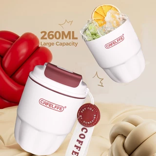 Cafellfe 260ML 304 แก้วกาแฟสแตนเลสพร้อมเชือกแบบพกพารถขวดความร้อน Travel Tumbler Mini ถ้วยกาแฟ