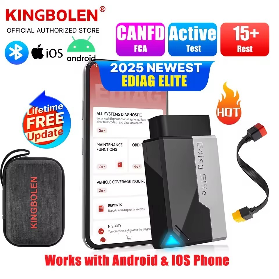 KINGBOLEN Ediag Elite OBD2 เครื่องสแกนเนอร์เครื่องมือวินิจฉัยรถยนต์ระบบเต็มรูปแบบ 15 รีเซ็ตบริการควบคุมแบบสองทิศทางอายุการใช้งาน Update อัพเกรด Ediag Mini Mucar BT200