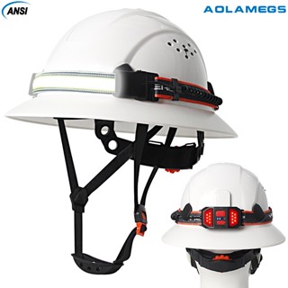 AOLAMEGS Full Brim Hard หมวก USB Led ไฟหน้าการก่อสร้างหมวกนิ…