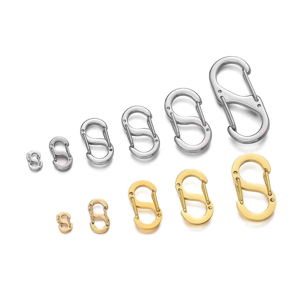 ตะขอตัว S สแตนเลส 1 ชิ้น 6.5-32mm คาราบิเนอร์สองด้าน ตะขอห้อยพวงกุญแจ ล็อคนิรภัย DIY
