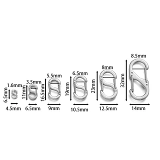 ตะขอตัว S สแตนเลส 1 ชิ้น 6.5-32mm คาราบิเนอร์สองด้าน ตะขอห้อยพวงกุญแจ ล็อคนิรภัย DIY