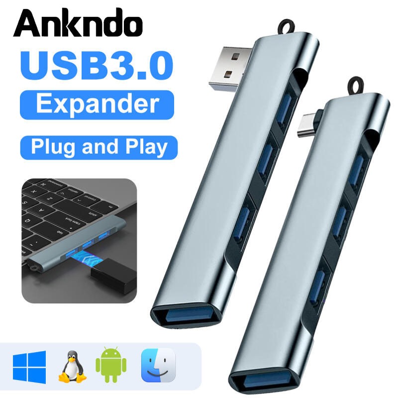 Ankndo USB Hub 4in1 แบบพกพา USB Splitter สําหรับแล็ปท็อป USB C Extension ประเภท C 4 พอร์ต OTG อะแดปเตอร์ Docking Station