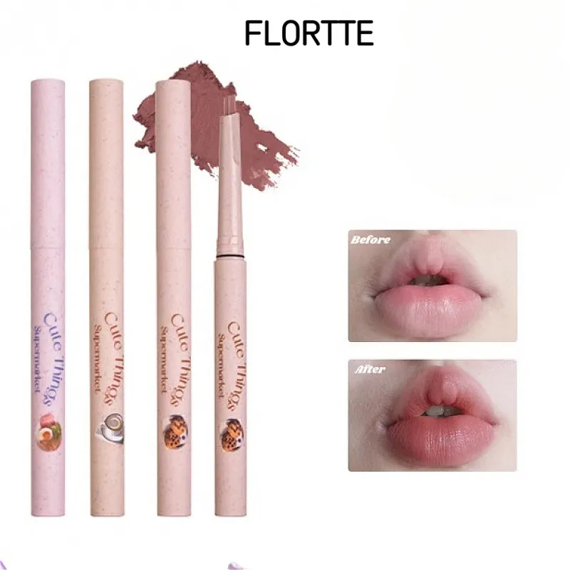 Flortte ลิปไลเนอร์ ปรับสีผิวให้กระจ่างใส สีนู้ด ลิปสติก ปากกา ตะขอ สายธรรมชาติ กันน้ํา โครงร่าง ลิปไลเนอร์ แต่งหน้า