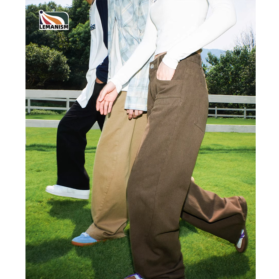 Lemanism Khaki Pants Men Straight cleanfit Overalls Casual Pants