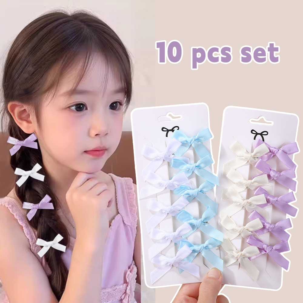 มินิกุทัณฑ์และริบบิ้น 10 ชิ้น/เซ็ต สไตล์บัลเล่ต์ อุปกรณ์แต่งผมสำหรับเด็กสาว
