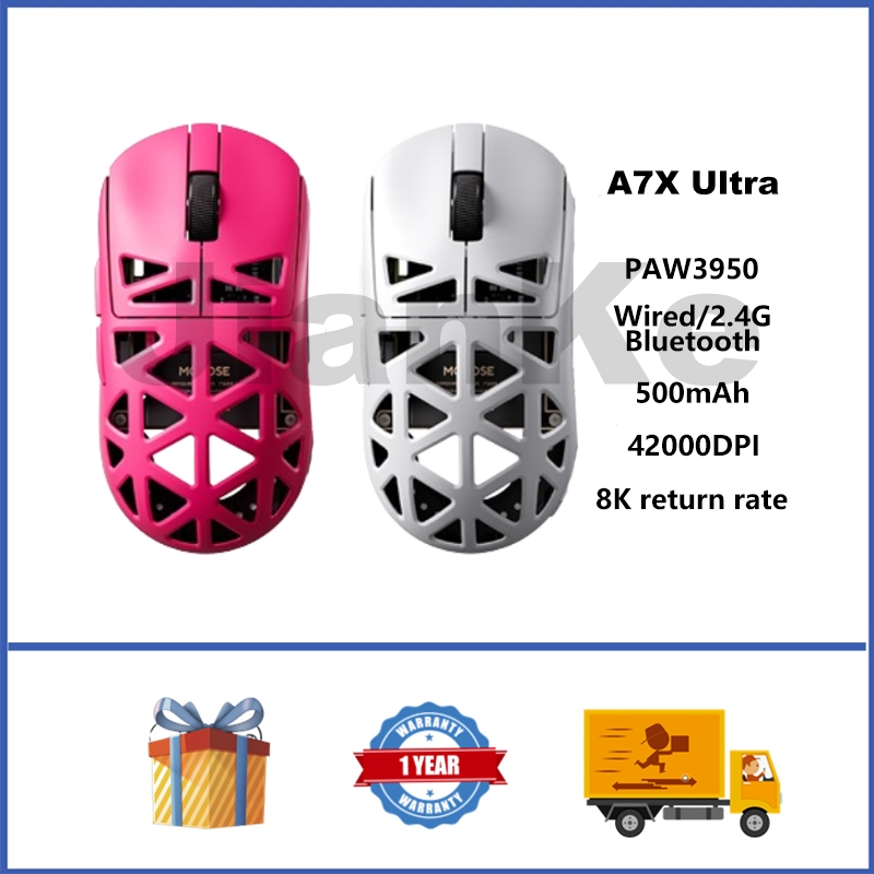 MCHOSE A7X เมาส์ไร้สายโลหะผสมแมกนีเซียมพิเศษ PAW3950 น้ําหนักเบา 500mAh 42000DPI เมาส์สําหรับเล่นเกม