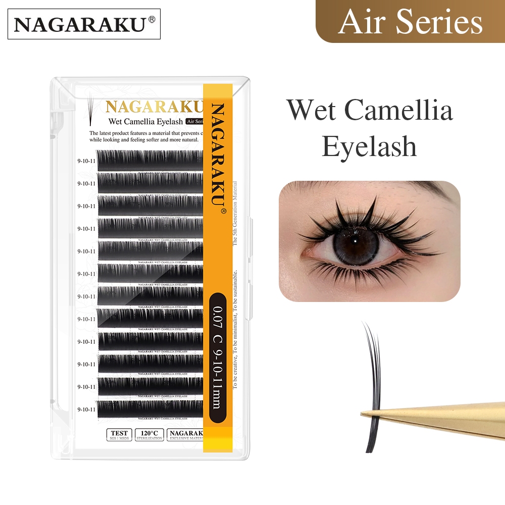 NAGARAKU เปียก Camellia Eyelash Extension ธรรมชาติ Soft Denser Grafting Effect Premade แฟน Lashes