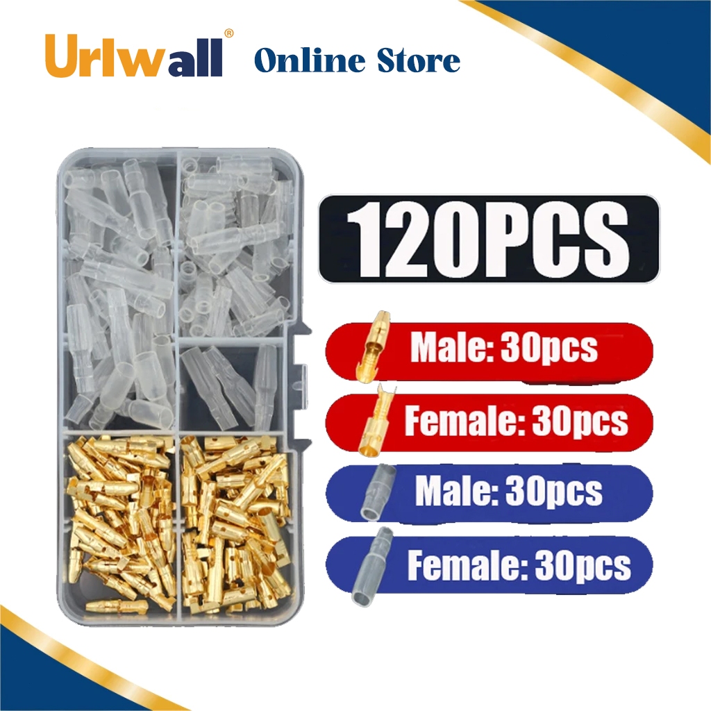 Urlwall 120ชิ้น/ล็อต3.5มิลลิเมตรทองเหลืองกระสุนเชื่อมต่อเสียบจีบหญิงจอบขั้วชายล้างฉนวนแขนปกป้องกันลวด ราคา ถูกที่สุด ดีลบีเคเค