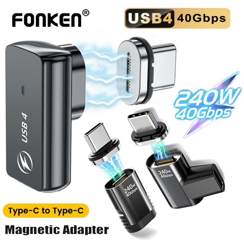 Fonken PD240W USB-C ถึง Type-C อะแดปเตอร์แม่เหล็ก 40Gbps USB4.0 Type-C Data Transfer Converter สําหรับแล็ปท็อปโทรศัพท์
