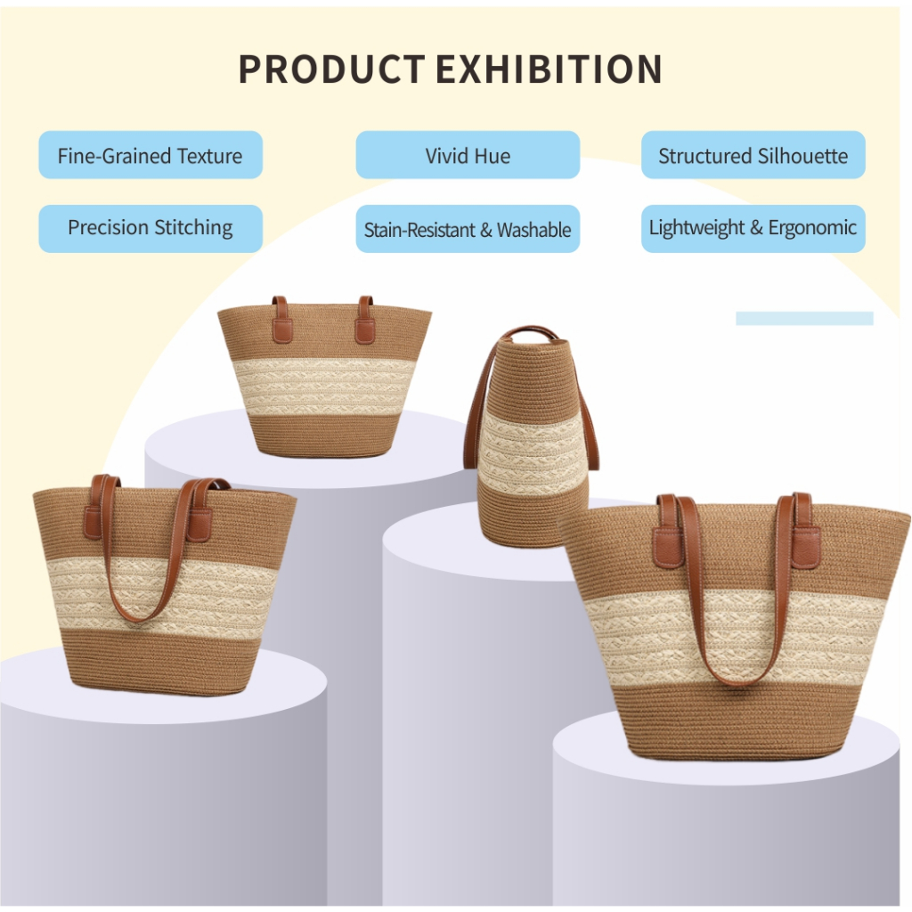 กระเป๋าถักจากฟางสำหรับวันหยุดในฤดูร้อน ความจุขนาดใหญ่ สไตล์แฟชั่นปัจจุบัน เหมาะสำหรับเดินเล่นที่ชายหาดและช้อปปิ้งแบบสบายๆ - รูปที่ 2