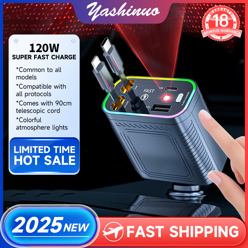[จัดส่งด่วน]Yashinuo New Starry Sky Telescopic Car Charger 120W Super Fast Charging Car Charger อินเ
