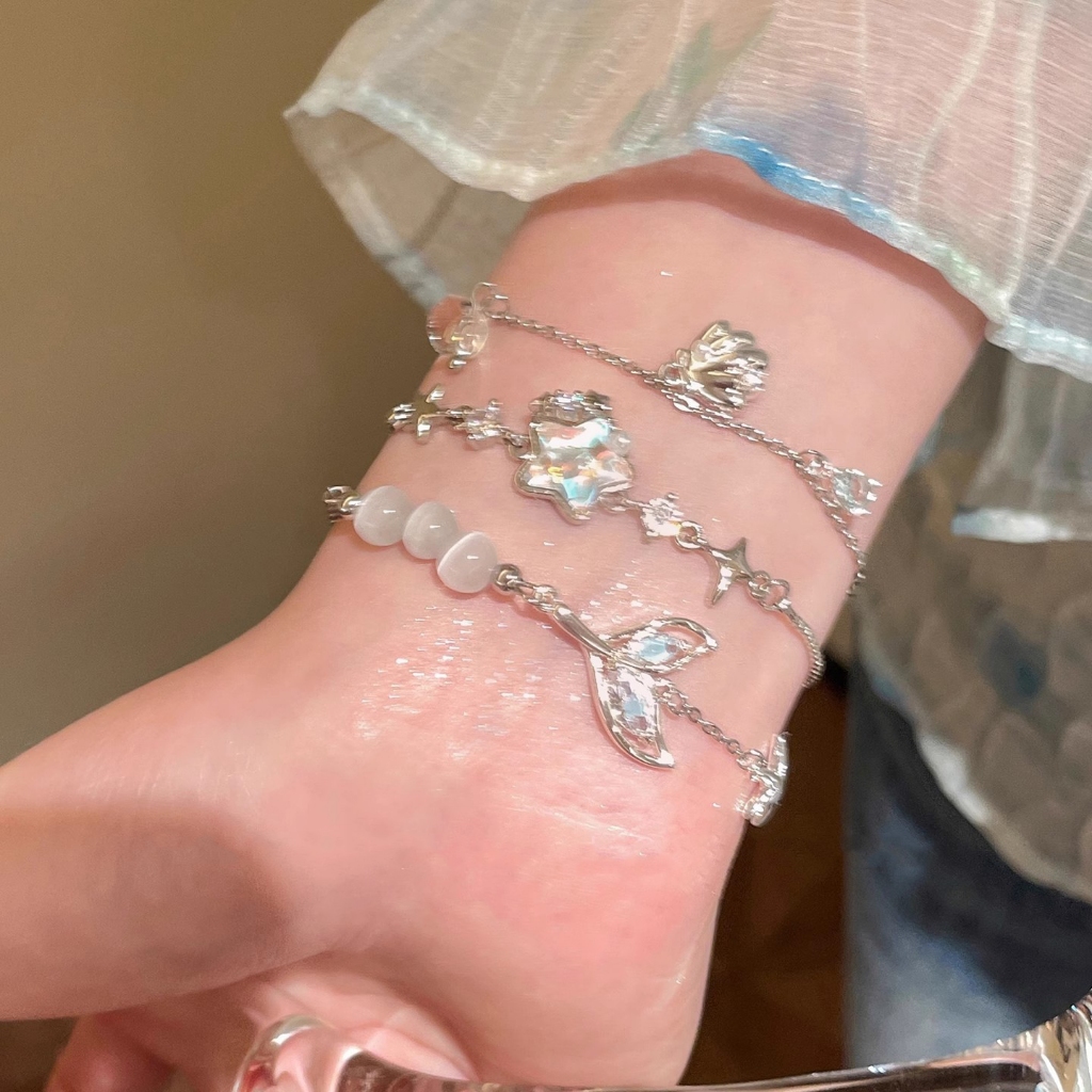 สร้อยข้อมือเซอร์โคเนียเปลือกปลาดาว สไตล์เกาหลี สีเงิน ของขวัญวันเกิดสำหรับเธอ