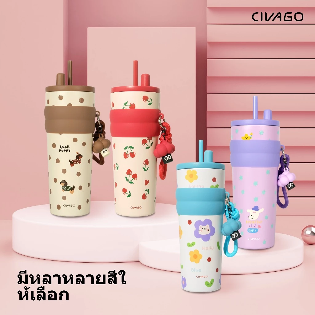 CIVAGO（26oz/780ml） แก้วกาแฟสแตนเลสสตีลพร้อมฝาปิด กระติกสุญญากาศเซรามิคไลเนอร์ ชุดภาพวาดลายพิเศษ thumbnail 6