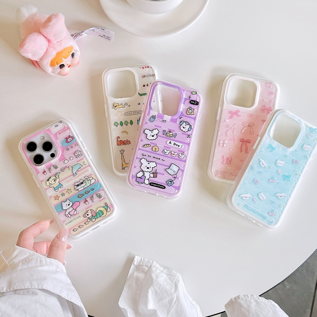 เหมาะสําหรับ iPhone 16~14 ซีรีส์สัตว์น่ารัก แพ็คเกจเต็ม 2in1 โทรศัพท์เคสป้องกันการล่มสลาย