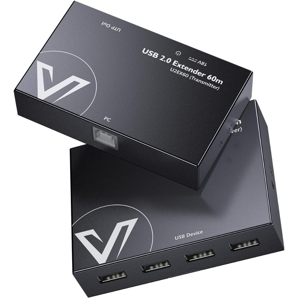 AV Access USB Extender Power Over Cable Cat5e/6/6a/7 สูงสุด 196ft/60m, 4 พอร์ต USB 2.0 Extender Over