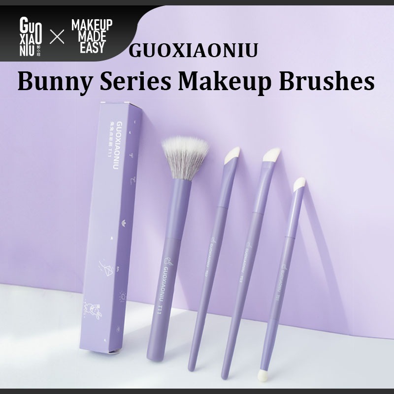 GUOXIAONIU 4PCS แปรงแต่งหน้า ขนสังเคราะห์นุ่ม สำหรับคอนซีลเลอร์ บลัช และรายละเอียด ตา คอนทัวร์จมูก ร