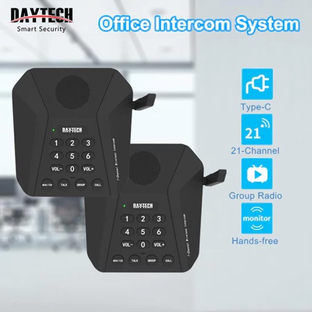 Daytech Wireless Walkie-Talkie Office Intercom System 1.5KM Range 21 ช่องการออกแบบติดผนัง