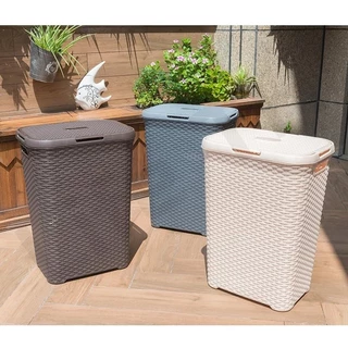 [✨NEW]พร้อมฝาปิด ตะกร้าผ้า ลายหวาย 60L ตะกร้าผ้าพลาสติก ตะกร้าพลาสติก เปลี่ยนฟรีหากเสียหายระหว่างการขนส่ง จัดเก็บเสื้อผ้า