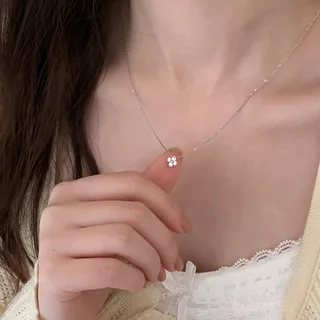 จากไทย 1วันถึง💕สร้อยคอเล็มลองสำหรับสุภาพสตรี | ประดับพลอยส่องแสงระยิบระยับ | ลวดลายเพทายสี่ใบโชคดี ดีไซน์เรียบหรู