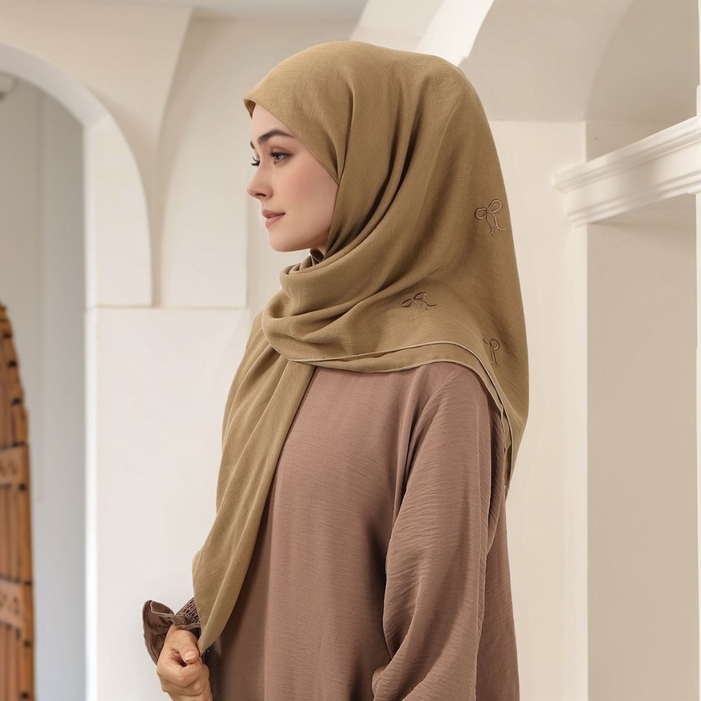LAVEN Bow Square Hijab Coquette Ribbon Paris Hijab ปัก Paris Square Vile ผ้าพันคอ - รูปที่ 2