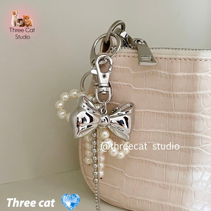 ลูกปัดหวาน Pearl Bowknot พวงกุญแจจี้หัวใจพวงกุญแจ Y2K ความงามพวงกุญแจสําหรับกระเป๋าสาวอุปกรณ์เสริม