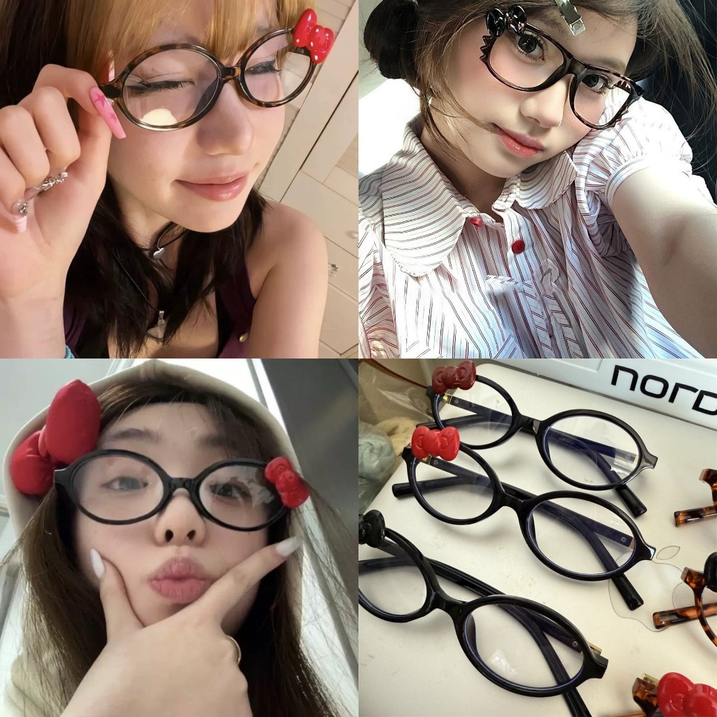 # แฟชั่น ไทย # ใหม่พิมพ์แว่นตาโบว์ อิน สีดํากรอบเสือดาวกระจกแบนอะนิเมะน่ารักความงามนักเรียนอุปกรณ์เสริมของขวัญ .