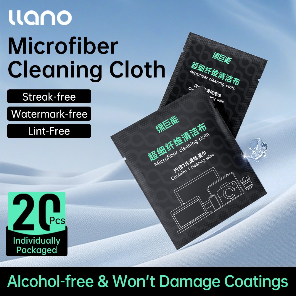 Llano ผ้าเช็ดทําความสะอาดไมโครไฟเบอร์ 20 ชิ้น – น้ํายาทําความสะอาดหน้าจอปราศจากแอลกอฮอล์ที่ปลอดภัยสําหรับโทรศัพท์, เลนส์กล้อง, แว่นตา