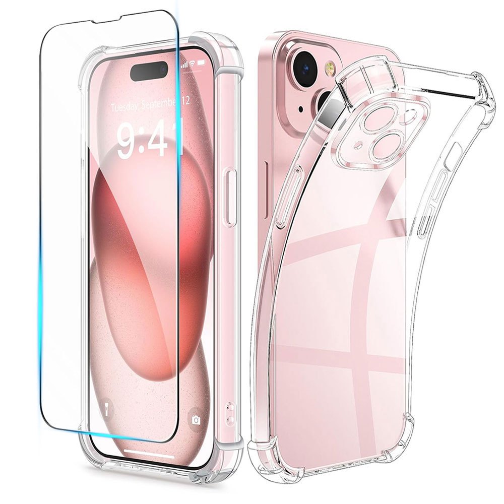 เคสใสฟรีกระจกนิรภัยสําหรับ iPhone 16E 17 Air 11 12 13 14 15 16 Pro Max 16 6s 7 8 Plus XR X XS Max SE