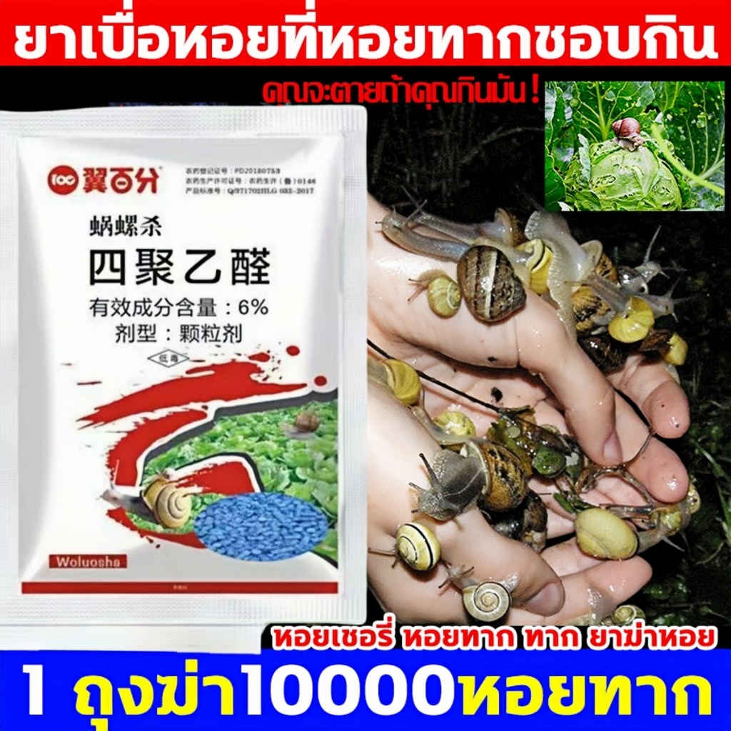 เหยื่อกําจัดหอยทาก เมทัลดีไฮด์ 6% กําจัดหอยทากทุกชนิด ไม่เป็นอันตรายต่อสัตว์และพืช เห็นผล 100%