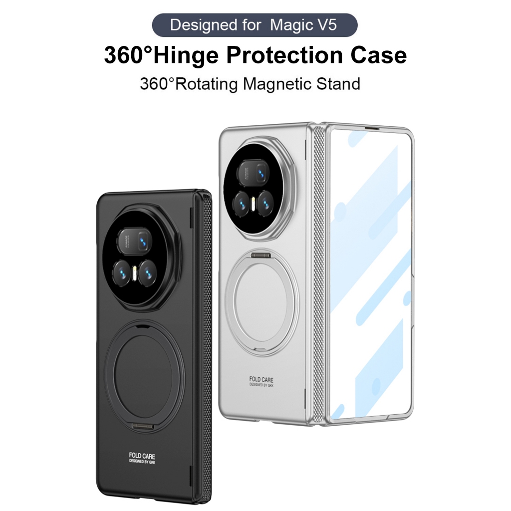 Magic V5 Casing Case สําหรับ Honor Magic V5 MagicV5 หมุนแหวนแม่เหล็กขาตั้งบานพับฟิล์มป้องกันกรอบ 2 in 1 โทรศัพท์มือถือกรณีฝาครอบ