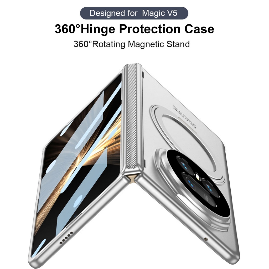 Magic V5 Casing Case สําหรับ Honor Magic V5 MagicV5 หมุนแหวนแม่เหล็กขาตั้งบานพับฟิล์มป้องกันกรอบ 2 in 1 โทรศัพท์มือถือกรณีฝาครอบ - รูปที่ 4