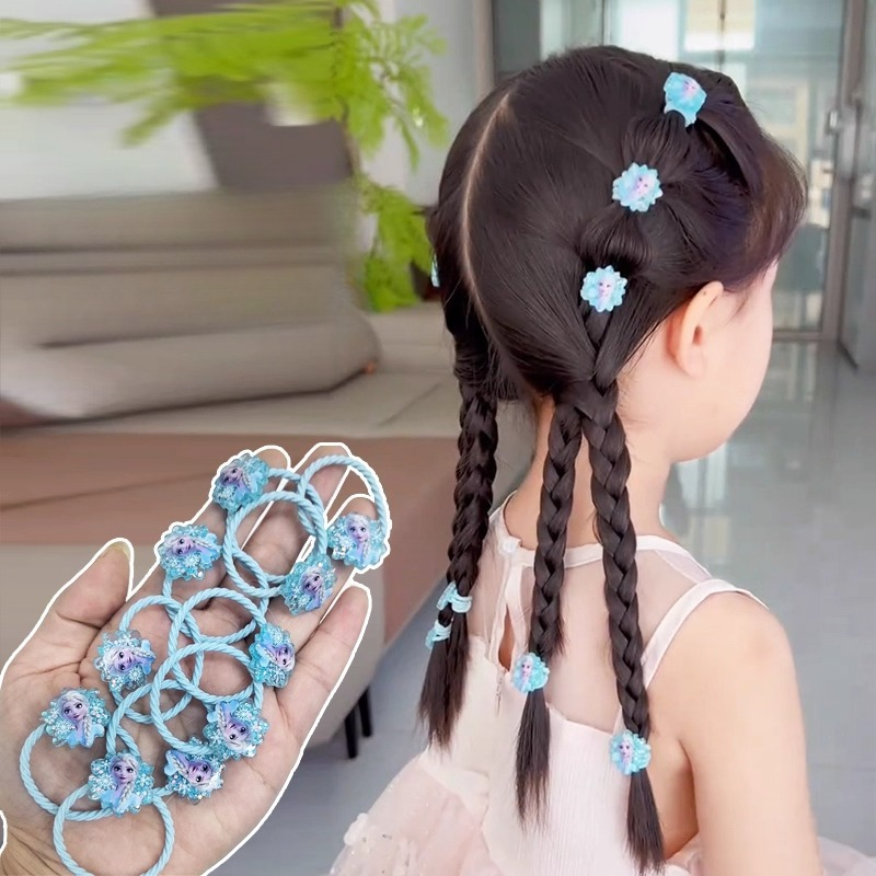 ของเล่นทรงผมสำหรับเด็กสไตล์เจ้าหญิงเอลซา สีฟ้า กับยางรัดผมยืดหยุ่น