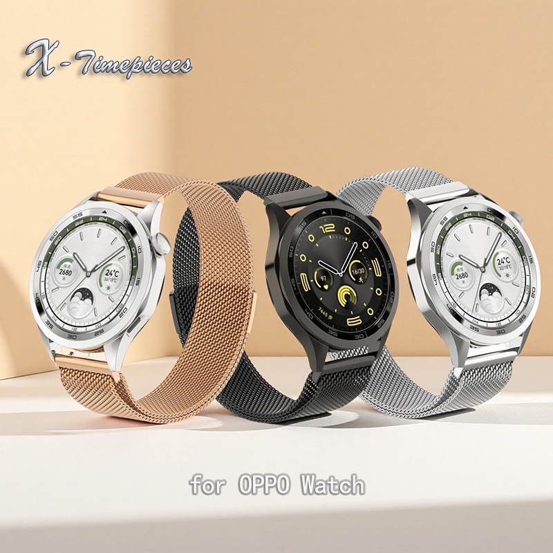 สายสแตนเลสสําหรับ OPPO Watch X/X2/X2 Mini/4 Pro, Milanese, กันน้ํา, กีฬาและธุรกิจ, สายรัดข้อมือโลหะตาข่ายมีสไตล์