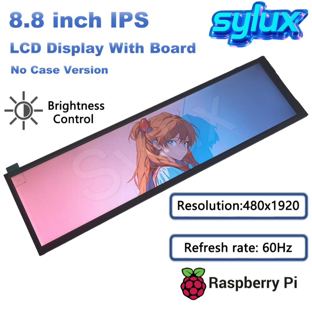 8.8 นิ้วแบบพกพา LCD วินาทีขยายจอภาพ 480x1920 | ความสว่าง ควบคุม | จอแสดงผลแถบยาวสําหรับ Raspberry Pi