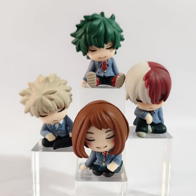 4 ชิ้น/เซ็ต My Hero Academia Sleep ตุ๊กตา Midoriya Izuku Bakugou Katsuki Todoroki Shoto Ochaco Urara รุ่น Q PVC ตัวเลขการกระทําตุ๊กตาของเล่น