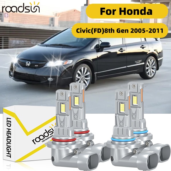 Fit สําหรับ Honda Civic (FD) 8th Gen 2005-2011 ไฟหน้ารถหลอดไฟ 800% ความสว่าง High Beam Low Beam 150W 6000K 30000LM Plug-N- Play