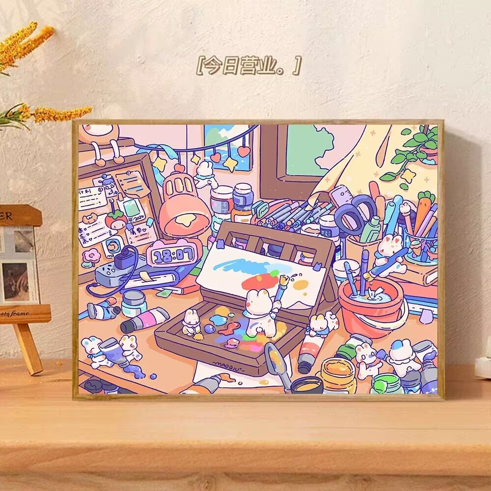 ระบายสีตามตัวเลข 4050ซม./ภาพวาดผ้าใบ/เมืองน้ําหอมนม/การ์ตูน/ของขวัญdiy/ตกแต่งผนัง - รูปที่ 5