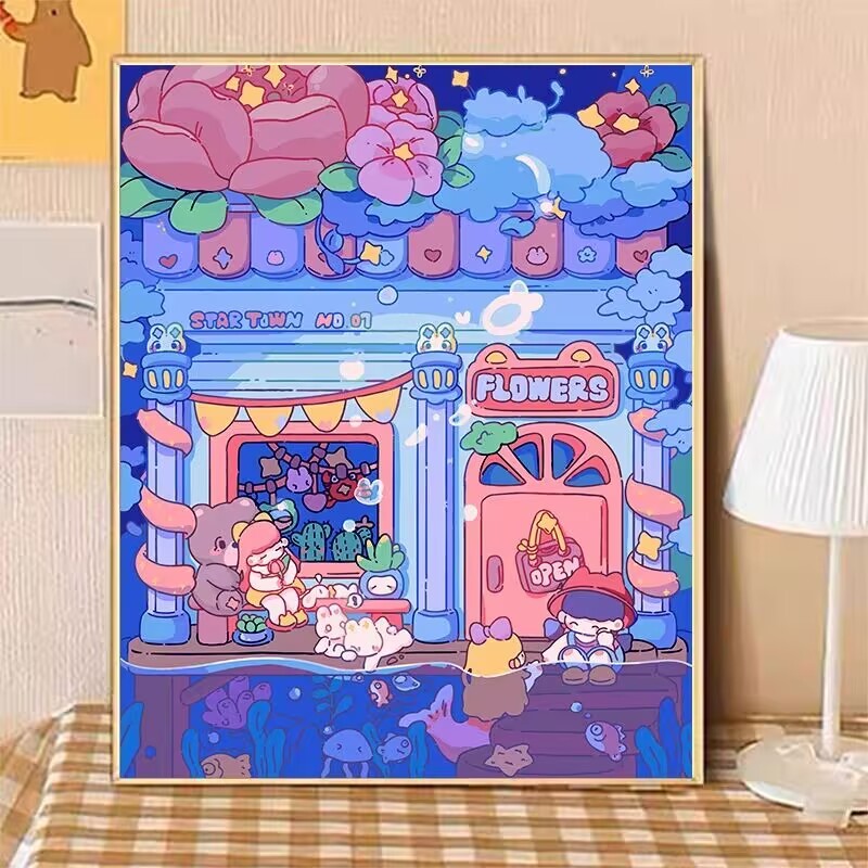 ระบายสีตามตัวเลข 4050ซม./ภาพวาดผ้าใบ/เมืองน้ําหอมนม/การ์ตูน/ของขวัญdiy/ตกแต่งผนัง - รูปที่ 6