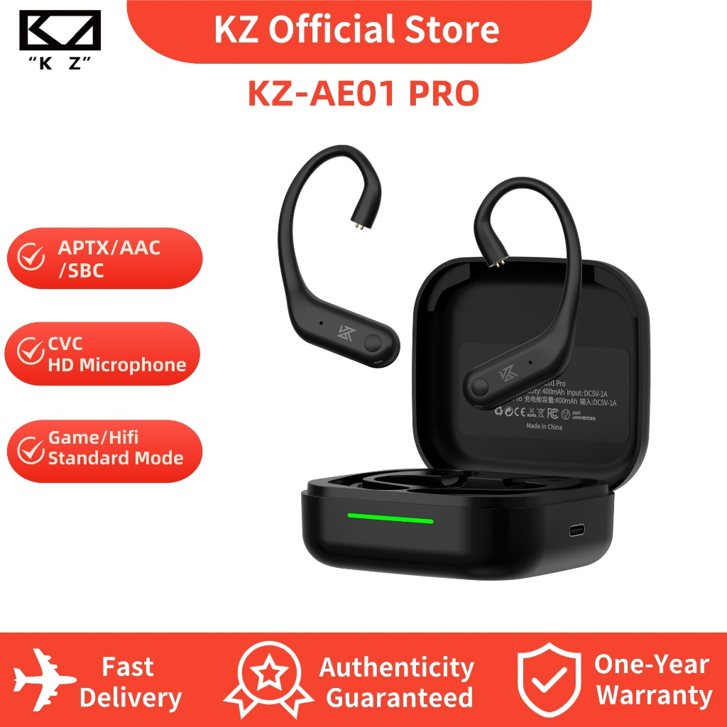 KZ AE01 Pro ไร้สายบลูทูธ Earhooks อะแดปเตอร์บลูทูธสําหรับหูฟังชนิดใส่ในหู 0.75/0.78 มม.2Pin Connecto