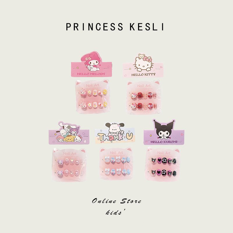 Princess Kesli ชุดเล็บปลอมเด็ก 3D สเตอริโอ ลายการ์ตูนน่ารัก หวานน่ารัก สติ๊กเกอร์ติดเล็บที่ถอดออกได้  10 ชิ้นเด็ก