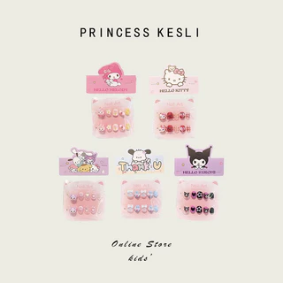 Princess Kesli ชุดเล็บปลอมเด็ก 3D สเตอริโอ ลายการ์ตูนน่ารัก หวานน่ารัก สติ๊กเกอร์ติดเล็บที่ถอดออกได้ 10 ชิ้นเด็ก