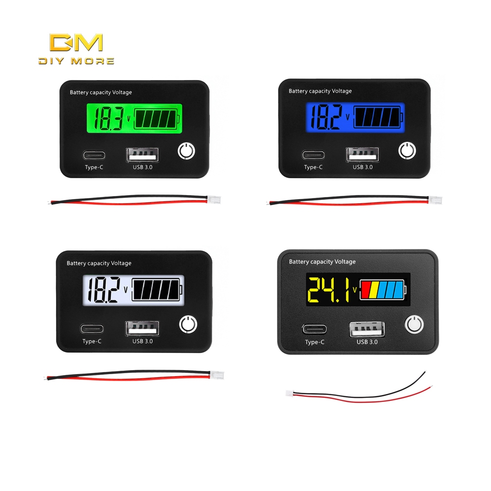 Diymore 6140 DC8-30V USB3.0 + Tpye-C เอาต์พุต LCD แสงสีฟ้าจอแสดงผลแบตเตอรี่เครื่องทดสอบพลังงานตัวบ่งชี้พลังงาน