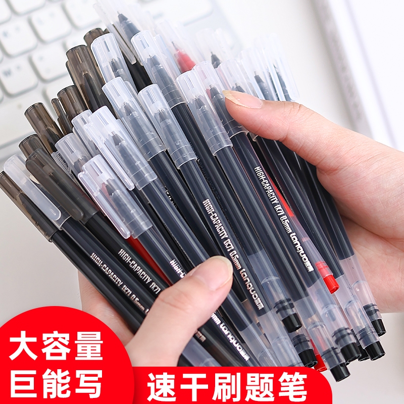 Languo 100pcs ปากกาเจลหมึกสีดํา 0.5 มม.Quick-Drying สีดําปากกาลายเซ็นโรงเรียนสํานักงานสีแดงปากกาลูกลื่นขายส่ง