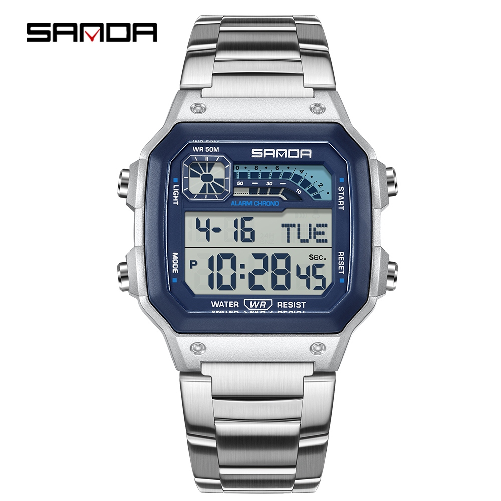 SANDA 6196 Retro Mens Digital Watch – Waterproof Sporty Chic for Trend Urban Youth