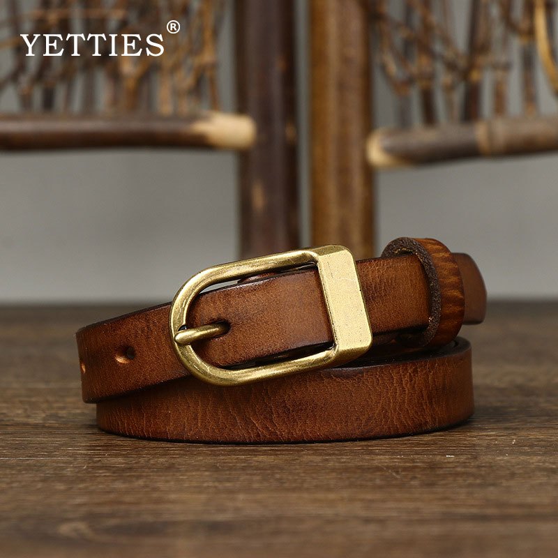 YETTIES เข็มขัดหนังวัว 100%, กว้าง 1.8 เซนติเมตร, สไตล์หรูหรา ขาหัวทองแดง สำหรับผู้หญิง