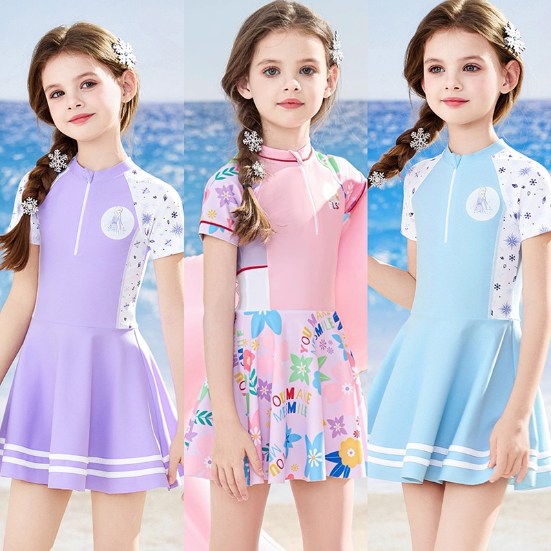 ⭐พร้อมส่ง ชุดว่ายน้ำสําหรับเด็กผู้หญิง ชุดว่ายนํ้าเด็ก ลายการ์ตูน ชุดว่ายน้ำ สําหรับเด็กผู้หญิง 2-12 ขวบ พร้อมส่ง Disney Elsa