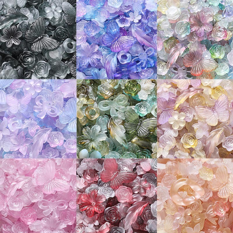 St.Kunkka 20g สีผสมลูกปัดอะคริลิค Frosted ไม่สม่ำเสมอผสมวัสดุแพ็คผีเสื้อใบดอกไม้ DIY สร้อยข้อมือสร้อยคอลูกปัดเครื่องประดับวัสดุอุปกรณ์เสริม