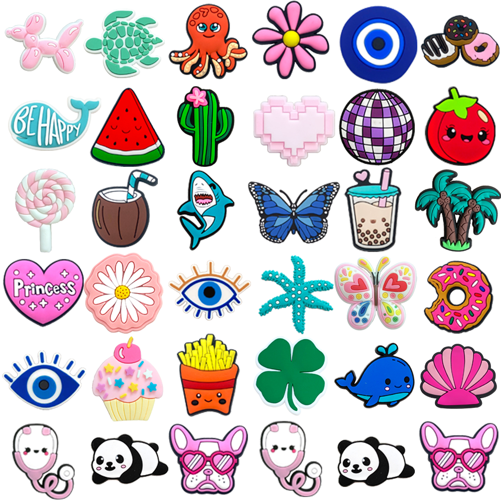 MEIDJ รองเท้าแตะ Charms สไตล์การ์ตูนสัตว์ พร้อมห่วงคล้องและปุ่ม PVC เพื่อเพิ่มสไตล์